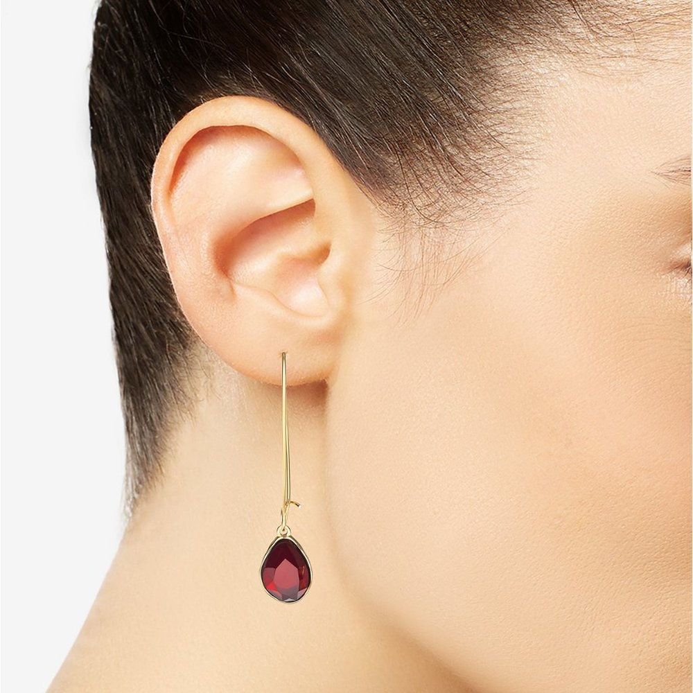 NEW Style & Co Red Crystal Teardrop Dangle Earrings Gold-Tone Hook NWT - Picture 3 of 4